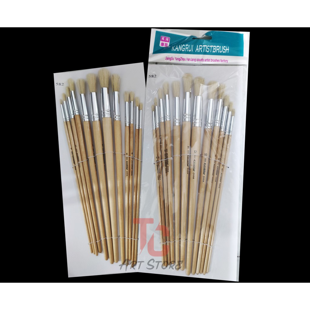 Bộ cọ vẽ đầu tròn, cọ lông thú kang rui artist brush12 cây 582