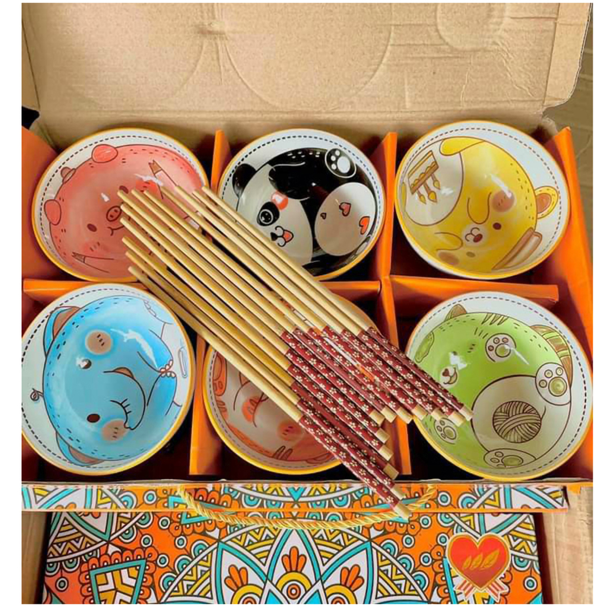 Bộ 6 chén đũa có hộp - hình thú