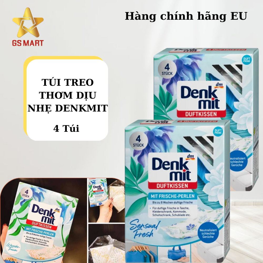 Túi thơm mùi hương tự nhiên treo tủ quần áo, treo phòng, tủ giày, nhà tắm lưu hương lâu Denkmit hộp 4 túi chính hãng Đức
