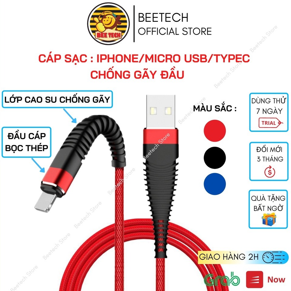 Cáp sạc nhanh, dây sạc chống gãy đầu chân Lightning, Micro USB, TypeC chính hãng - Beetech