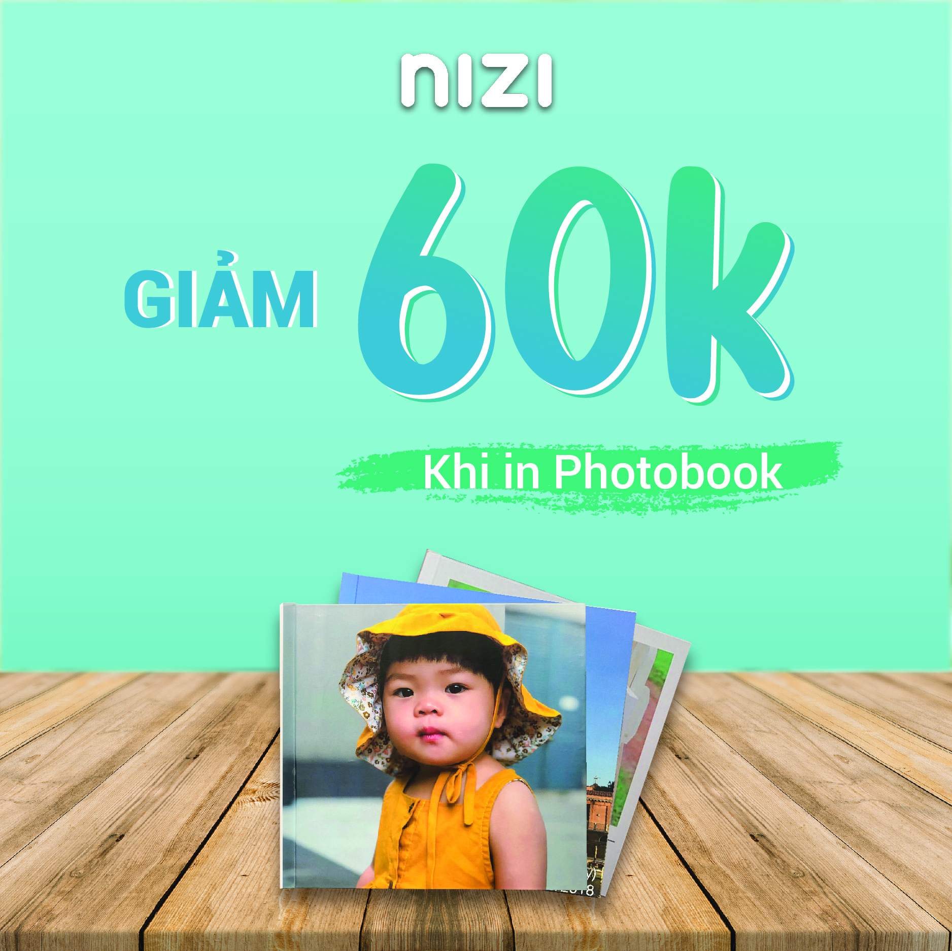 Nizi - evoucher giảm 60k khi in photobook 15 x 15 in hd có giá 160k