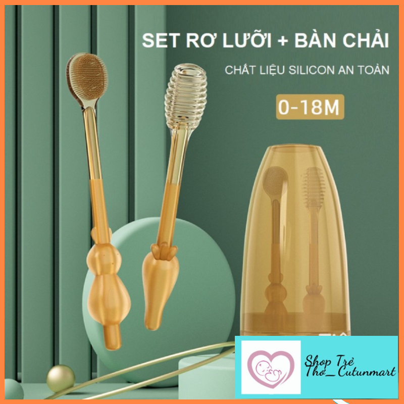 Set rơ lưỡi và bàn chải đánh răng silicon cho bé từ 0 - 18 tháng
