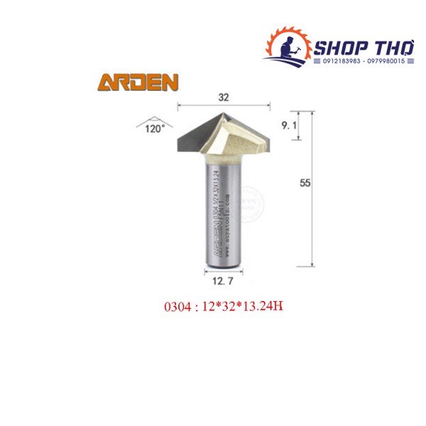 Mũi phay arden đánh góc nhọn 120 độ 0304