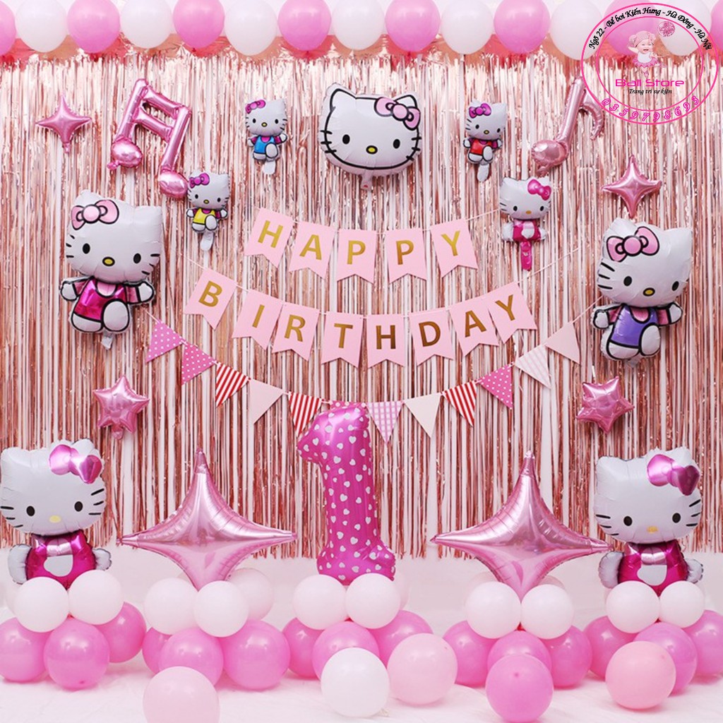 Set Sinh Nhật Hình Kitty Bé gái + Bé Trai - Tặng Bơm Tay + keo Chuyên Dụng