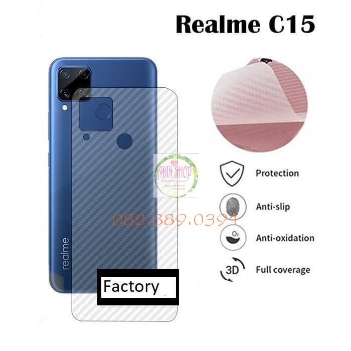 Miếng dán mặt lưng skin carbon Realme C15 / Realme C25 trong đen