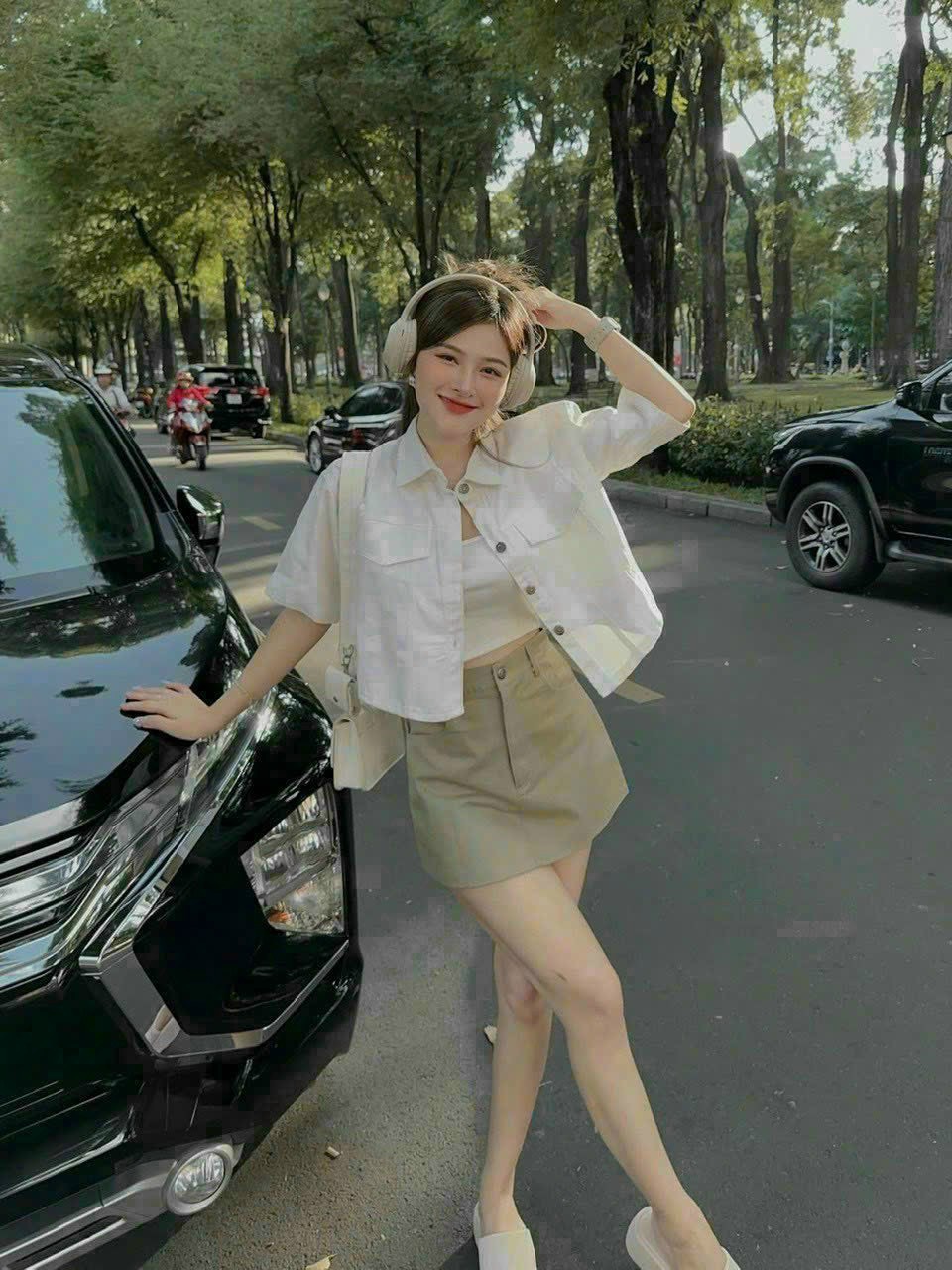 Sét đồ nữ 3 món áo sơ mi, kèm chân váy ngắn Kaki có lót năng động xinh xắn - TP65
