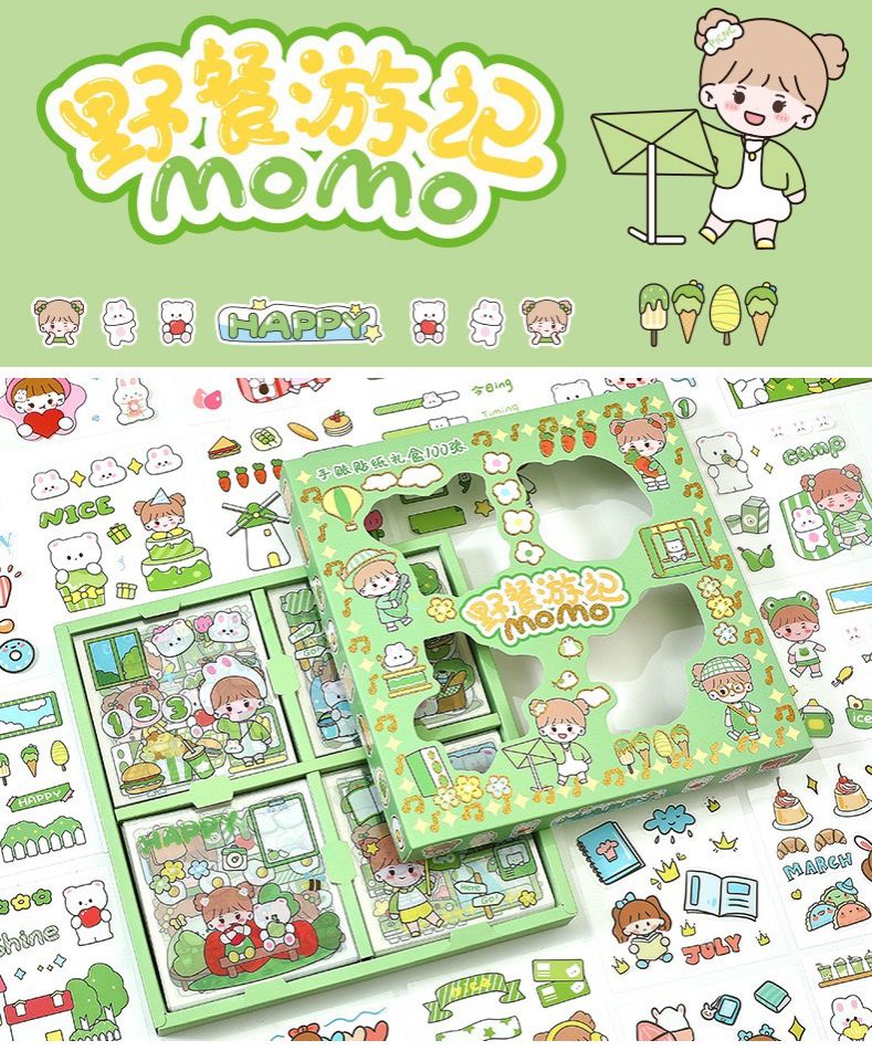 Sticker dán nhãn dùng để trang trí nhật ký hộp 100 tấm nhiều hình dán cute