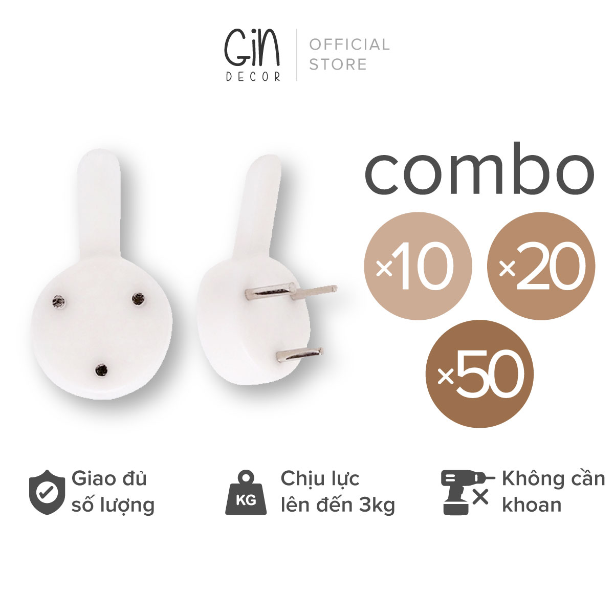 Combo 10/20/50 đinh 3 chân chịu lực 3kg, đinh treo tranh, ảnh