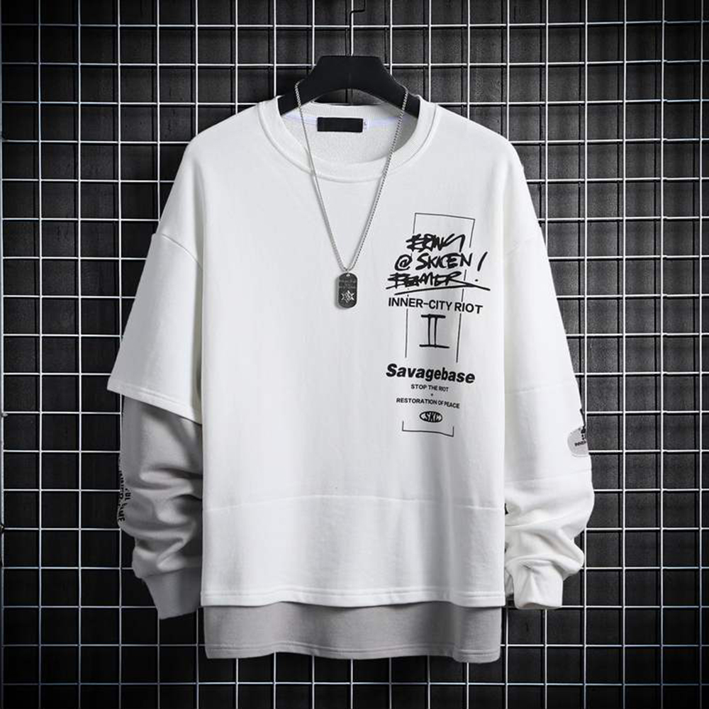 Áo Hoodies Cổ Tròn Không Mũ Thu Đông Nam Phối Chữ Đơn Giản Kết Hợp Tay Áo Độc Đáo Phá Cách Phong Cách Hàn Quốc Hot Hit Thời Trang SMARTLY GIRL AO TOP NAM 90000155C