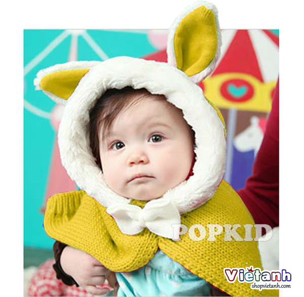 Áo choàng len thu đông trẻ em Tai Thỏ cho bé gái ML 18