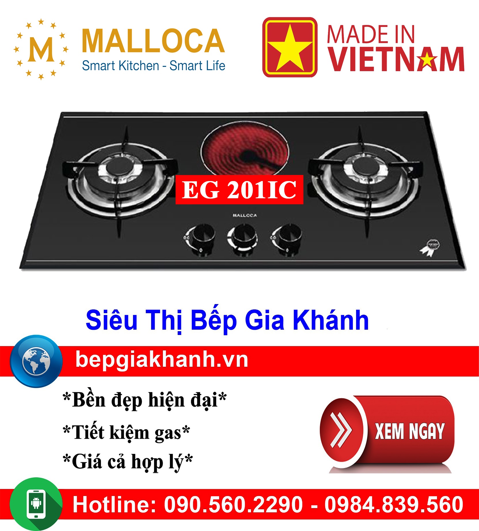 [HCM]Bếp gas kết hợp điện Malloca EG 201C lắp ráp Việt Nam, bếp gas, bếp gas đôi, bếp gas đơn, bếp gas âm, bếp ga, bếp ga đôi, bếp ga đơn, bếp ga âm, bep ga, bep gas
