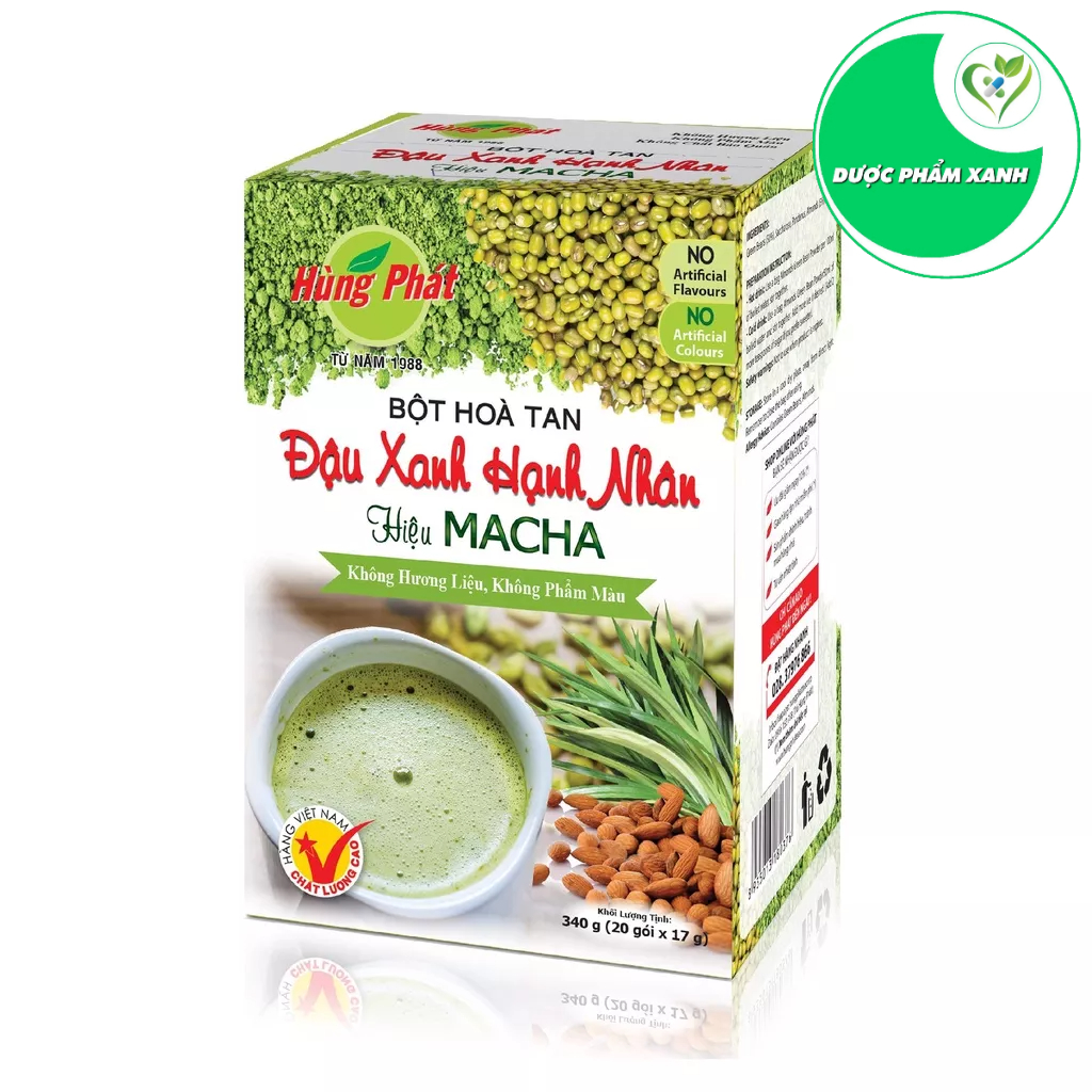 Bột hòa tan đậu xanh hạnh nhân hiệu macha - hộp 20 gói x 17g - hùng phát