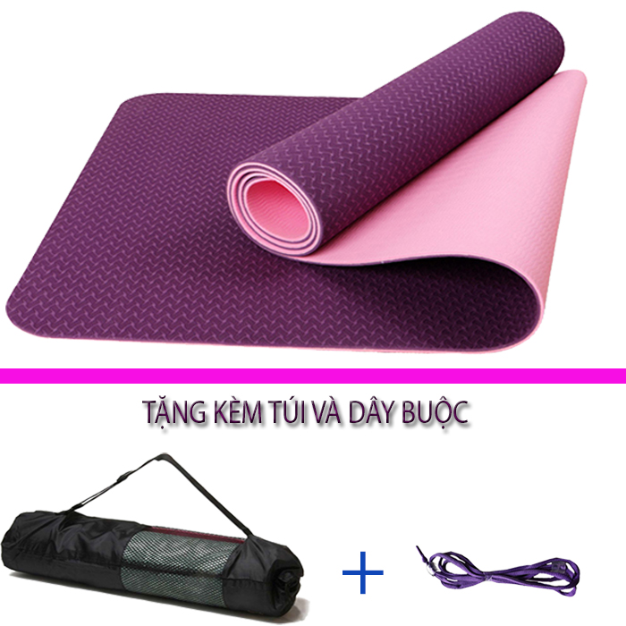 Thảm Tập Yoga TPE 6mm 2 Lớp Không Mùi, Chất Liệu Bảo Vệ Môi Trường Cao Cấp (Kèm Túi Và Dây Buộc)