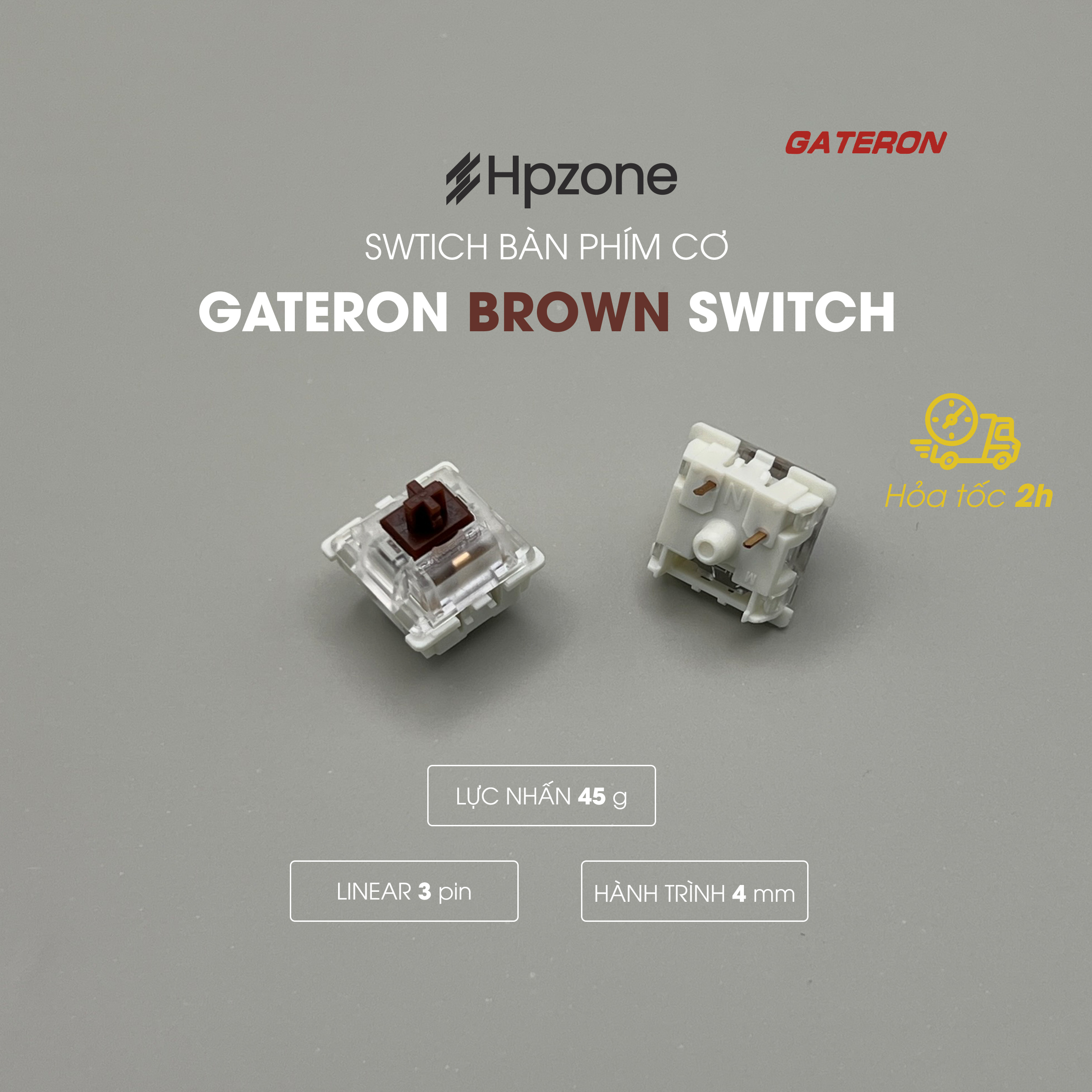 Switch Gateron Brown KS-9 3 Pin Công tắc thay thế cho bàn phím cơ chính hãng Gateron Switch Brown 45g