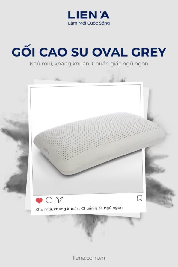 [HCM]Gối 100% cao su thiên nhiên Liên Á than hoạt tính Oval Grey 45x65x12cm