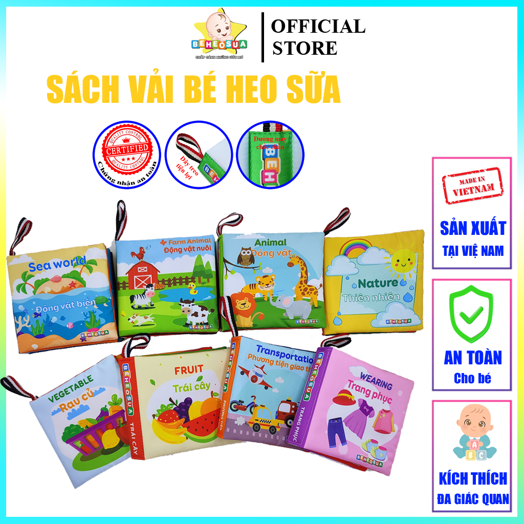 Sách vải cho bé kích thích đa giác quan - Thương hiệu Bé Heo Sữa song ngữ Việt - Anh