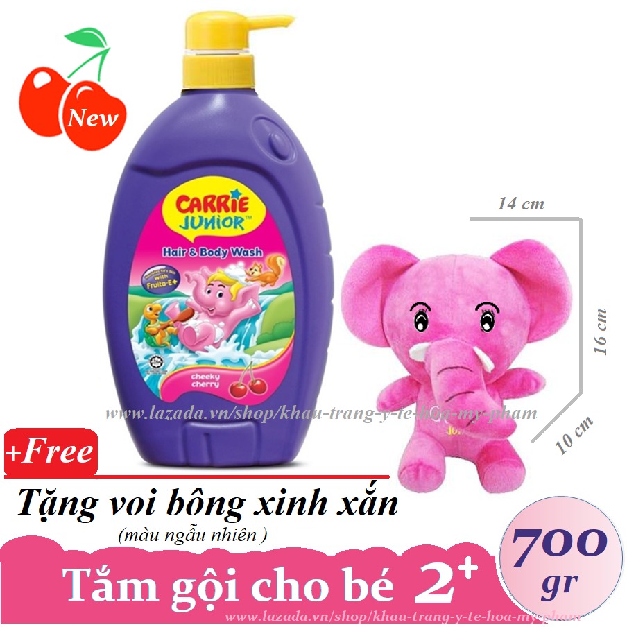 [HCM]CARRIE JUNIOR-Tắm gội toàn thân cho bé hương Cherry 700 gr + Tặng voi bông ( màu ngẫu nhiên )