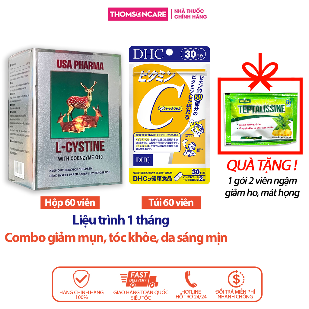 Combo trắng da Lcystine và DHC Vitamin C giúp đẹp da, giảm rụng tóc, lcystine vitamin c - Bổ sung vi