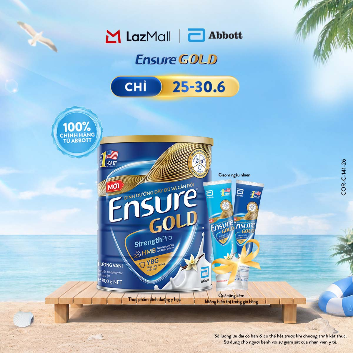 [CHỈ 25-30.06 GIÁ TỐT MUA NGAY-SLCH] [Tặng 2 gói dùng thử vị ngẫu nhiên] Sữa bột Ensure Gold hương Vani 800g [bao bì thay đổi theo từng đợt nhập hàng]