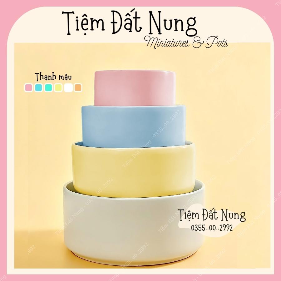 Chậu đất nung ang trụ 6 màu men pastel, chậu sứ bon sai sen đá, tiemdatnung, gốm sứ bát tràng