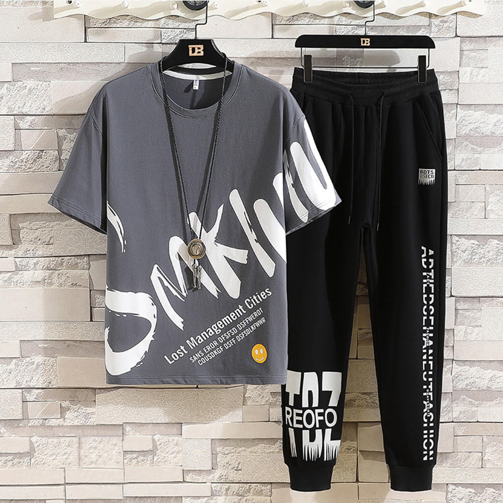 Bộ Quần Áo Thun Nam SMK Áo Ngắn Tay Cổ Tròn Năng Động Kết Hợp Quần Jogger Bo Gấu I Phối Chữ Thời Trang Hot Trend SMARTLY GIRL SET NAM 9000020