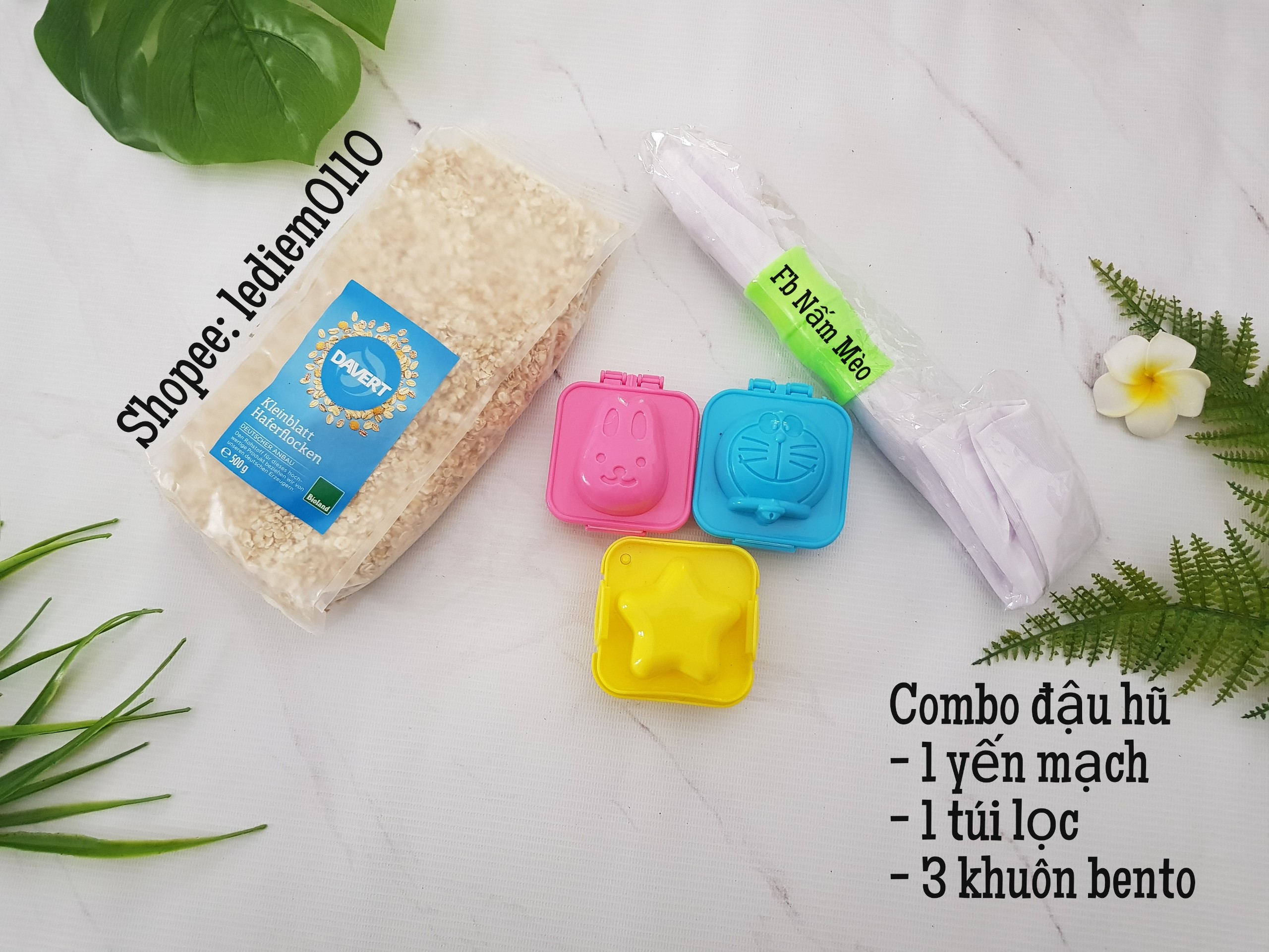 Combo đậu hũ yến mạch( 100gr yến mạch+ 2 khuôn+ 1 túi lọc) - Combo 3 Khuôn bento - S