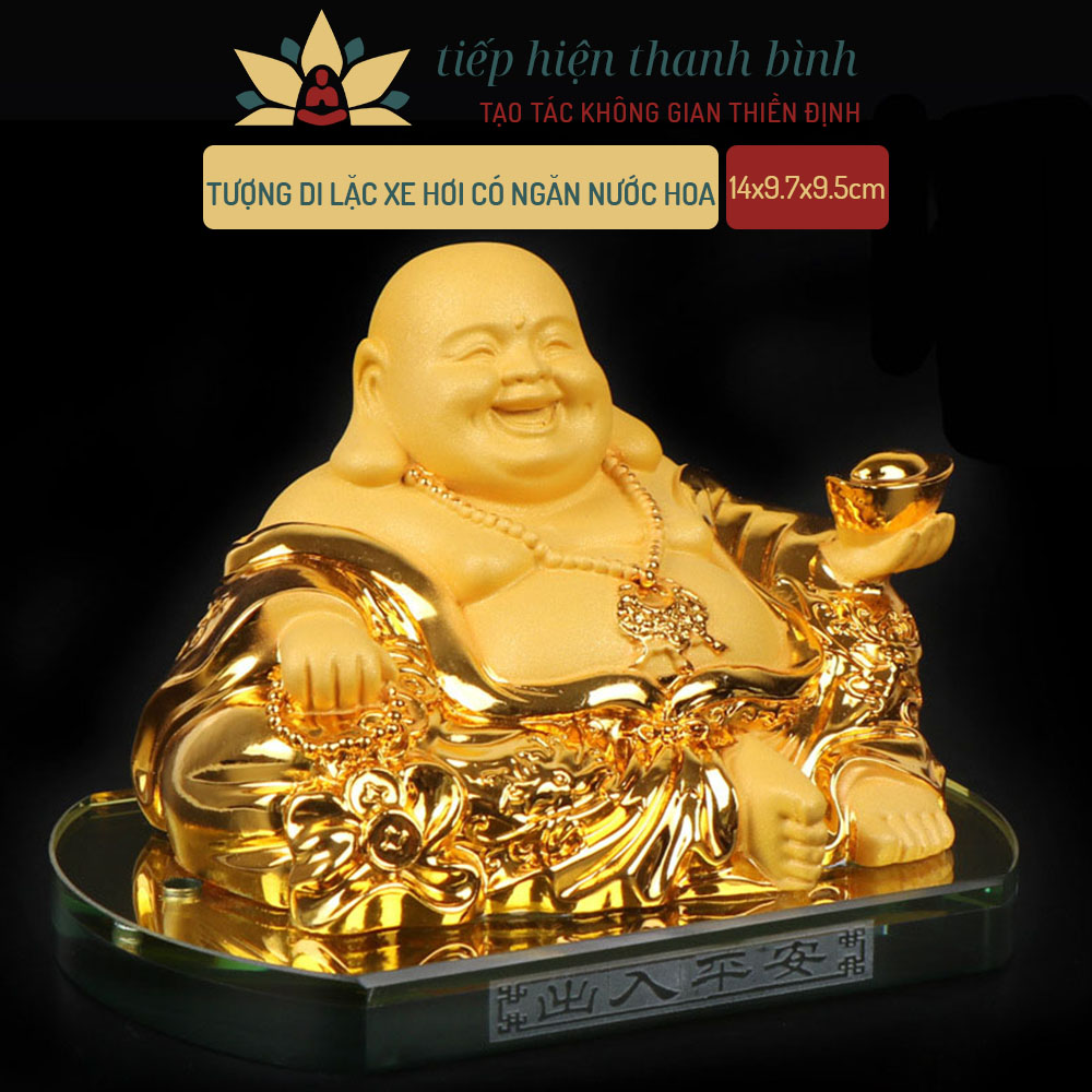 Tượng Phật Di Lặc Resin Phủ Vàng Sa Khoáng Trang Trí Xe Hơi Biểu Tượng Của Thịnh Vượng và Vạn Phúc