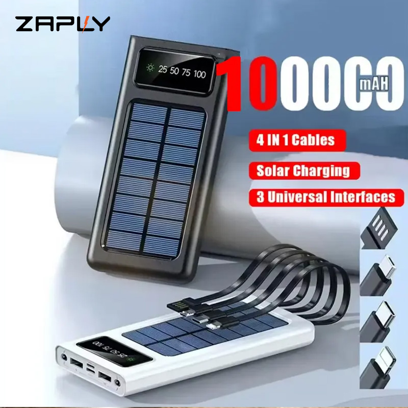 [Solar Energy] 100000Mah Backup Battery with Huge Capacity, Large with Four-Wire Power Bank, 120W Fast Charging Led Light