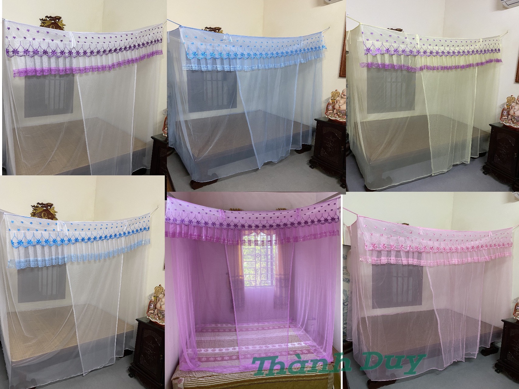 Mùng ngủ mắc dây chống muỗi,chống côn trùng ren thêu tay chất vải tuyn lạnh cao cấp