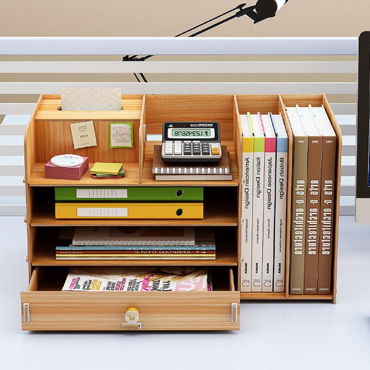 Giá Kệ gỗ đựng tài liệu để bàn Kệ gỗ để bàn học Kệ gỗ đựng tài liệu văn phòng Kệ văn phòng gỗ + Tặng kèm giá đỡ điện thoại tai thỏ