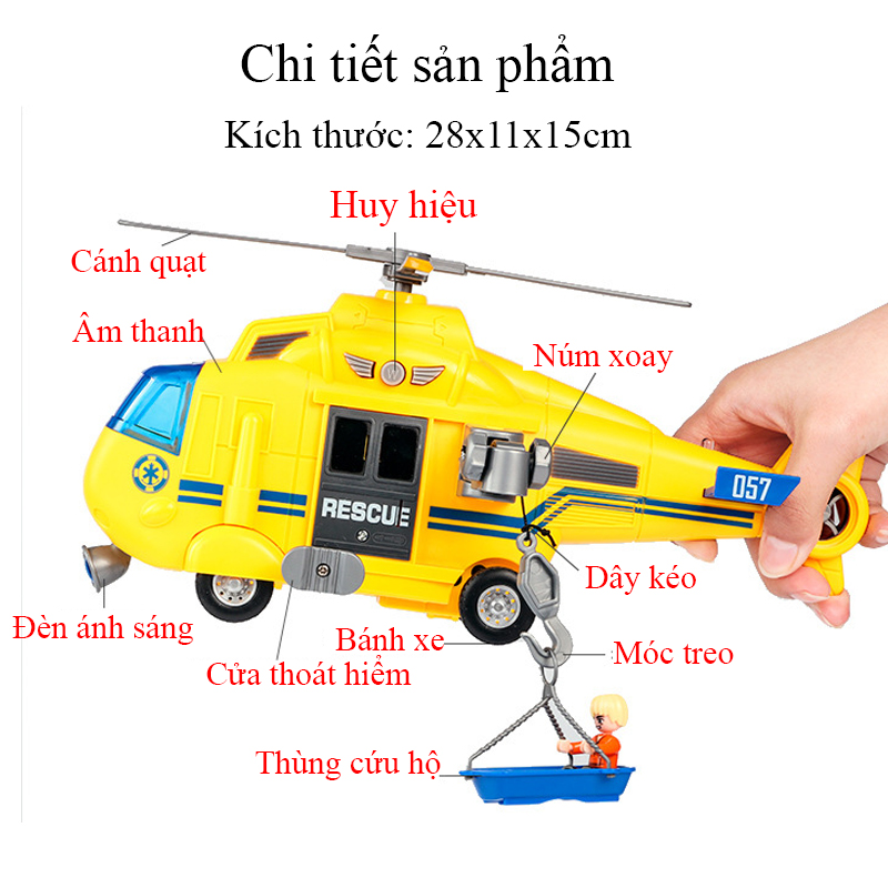 Đồ chơi trẻ em máy bay trực thăng cứu hộ vận tải cỡ lớn có nhạc và đèn- màu đỏ
