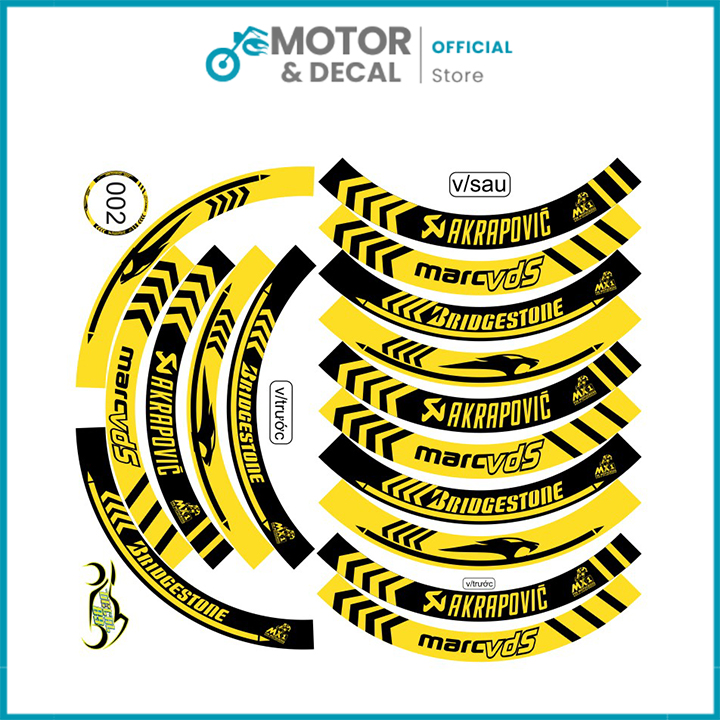  Tem dán vành xe máy - Tem vành bản to BRIDGESTONE - Tem 3 lớp cao cấp chống nước chống phai màu - Motor & Decal | 002 