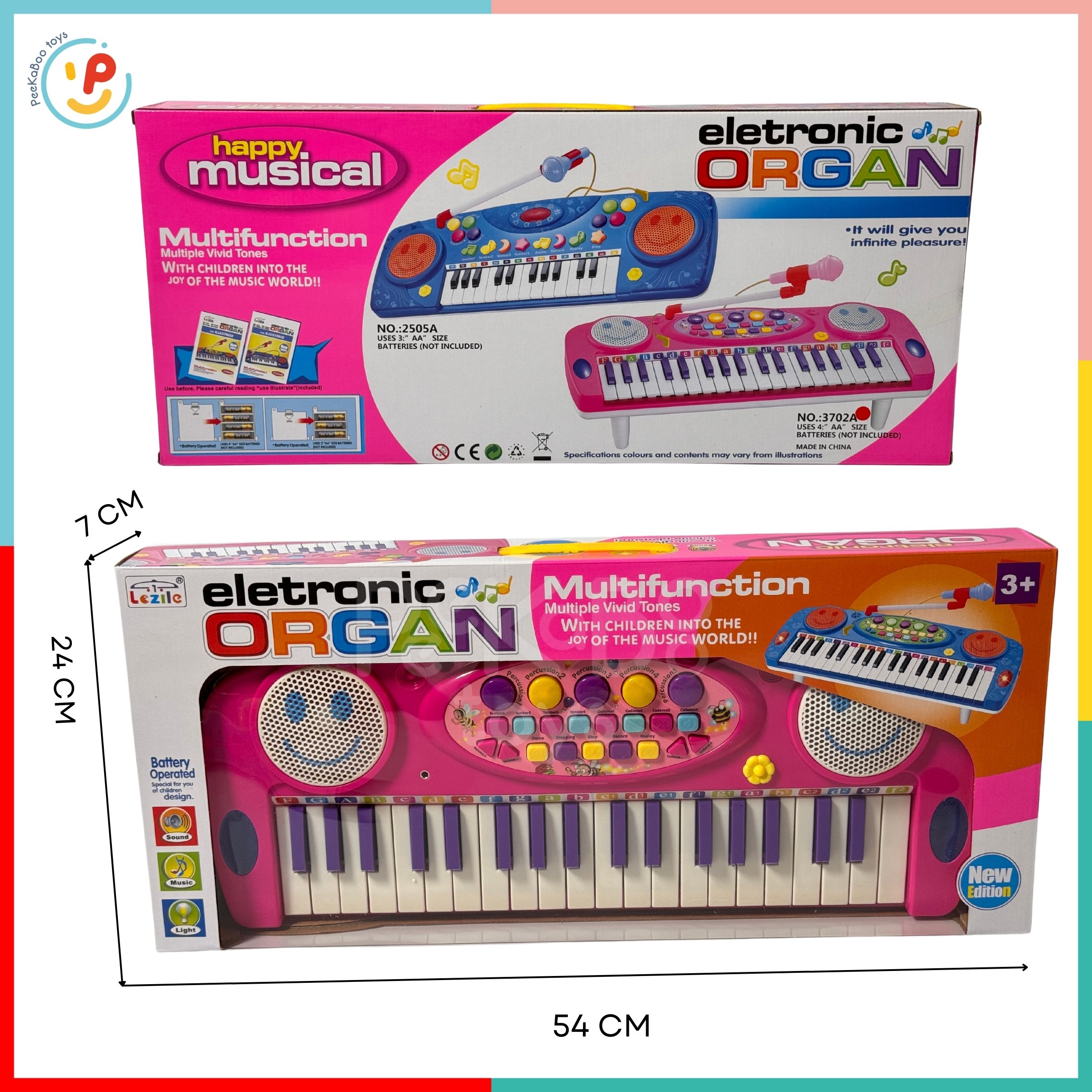 Đồ chơi Đàn Organ 3702 sử dụng pin có kèm micro cho bé tập hát làm ca sĩ học âm nhạc đồ chơi trẻ em Peekaboo Toys