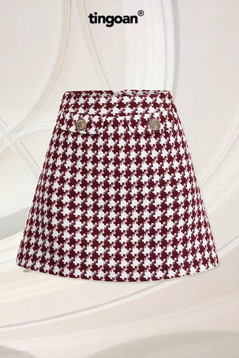 Chân váy tweed cạp cao set caro đỏ tingoan LOVE POEM SKIRT DR V2