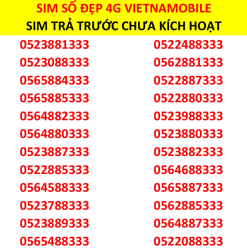 FREESHIP - CHƯA KÍCH HOẠT. Sim Số Đẹp Tứ Quý Tam Hoa 333 Số Tiến Thần Tài Giá Rẻ - Sim 4G Tốc Độ Cao - Miễn Phí Gọi Ngoại Mạng - 240gb/Tháng