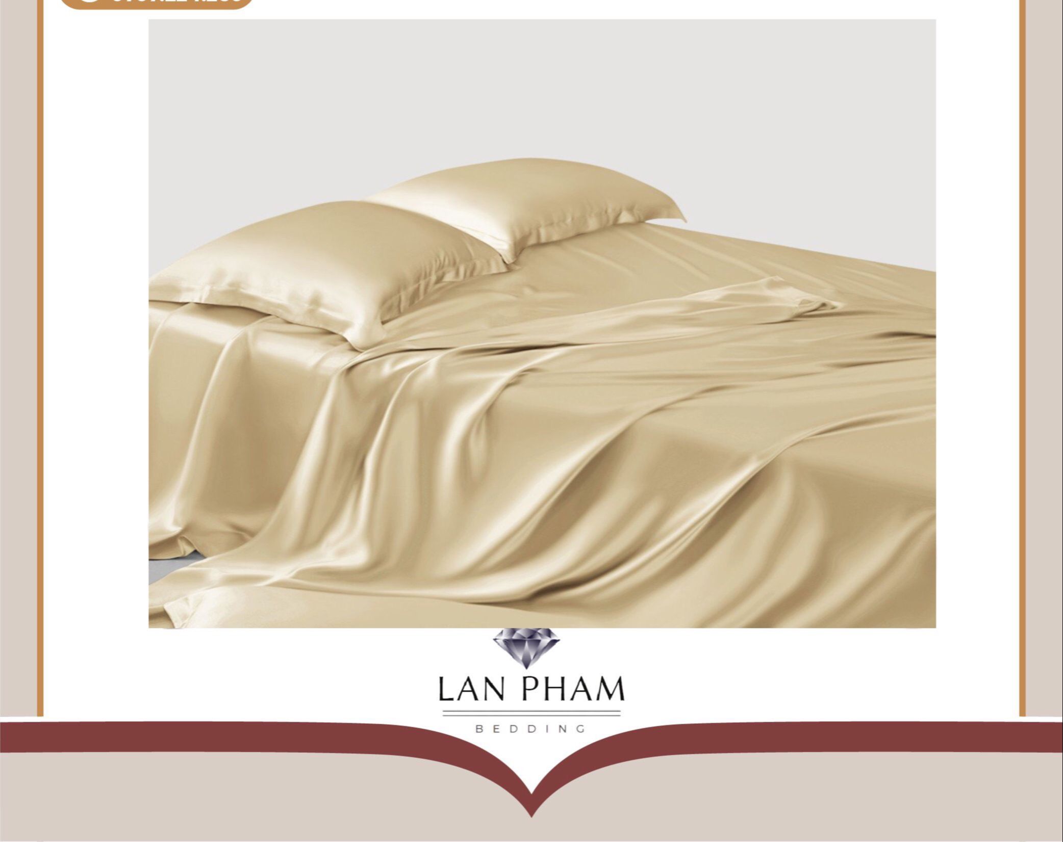 ( Lụa Loại 1) Bộ 5 Món Vỏ Chăn Ga Gối Phi Lụa Màu Vàng Kem Cao Cấp Mềm Mại Lan Pham Bedding