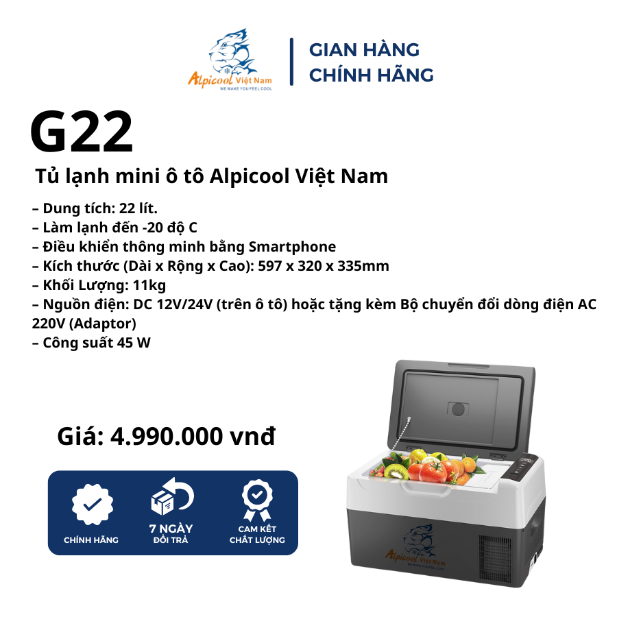 Tủ Lạnh mini ô tô Alpicool Việt Nam G22 (22 lít) - Chính hãng