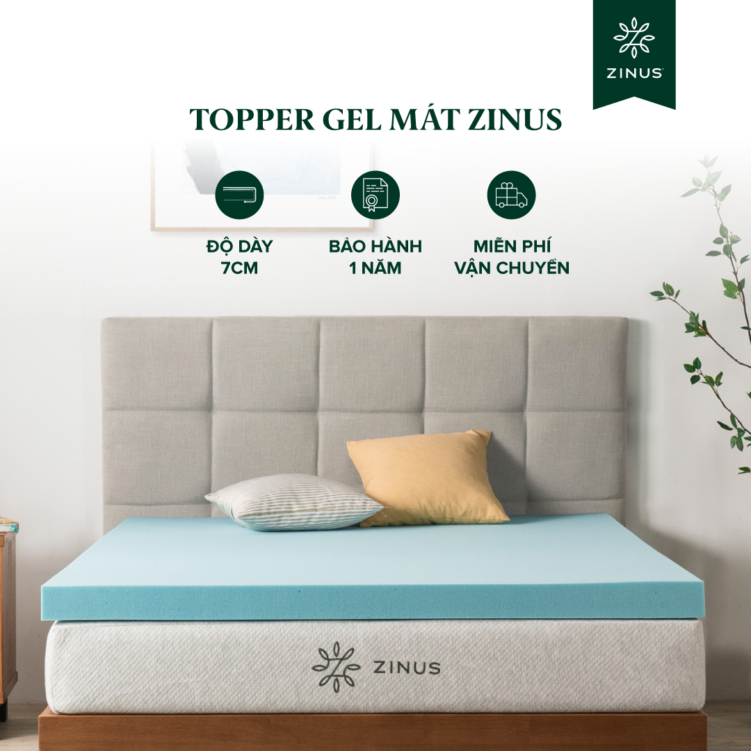 Topper Cao Su Non Gel Mát 7cm Zinus - 3in Cooling Memory Foam Topper
