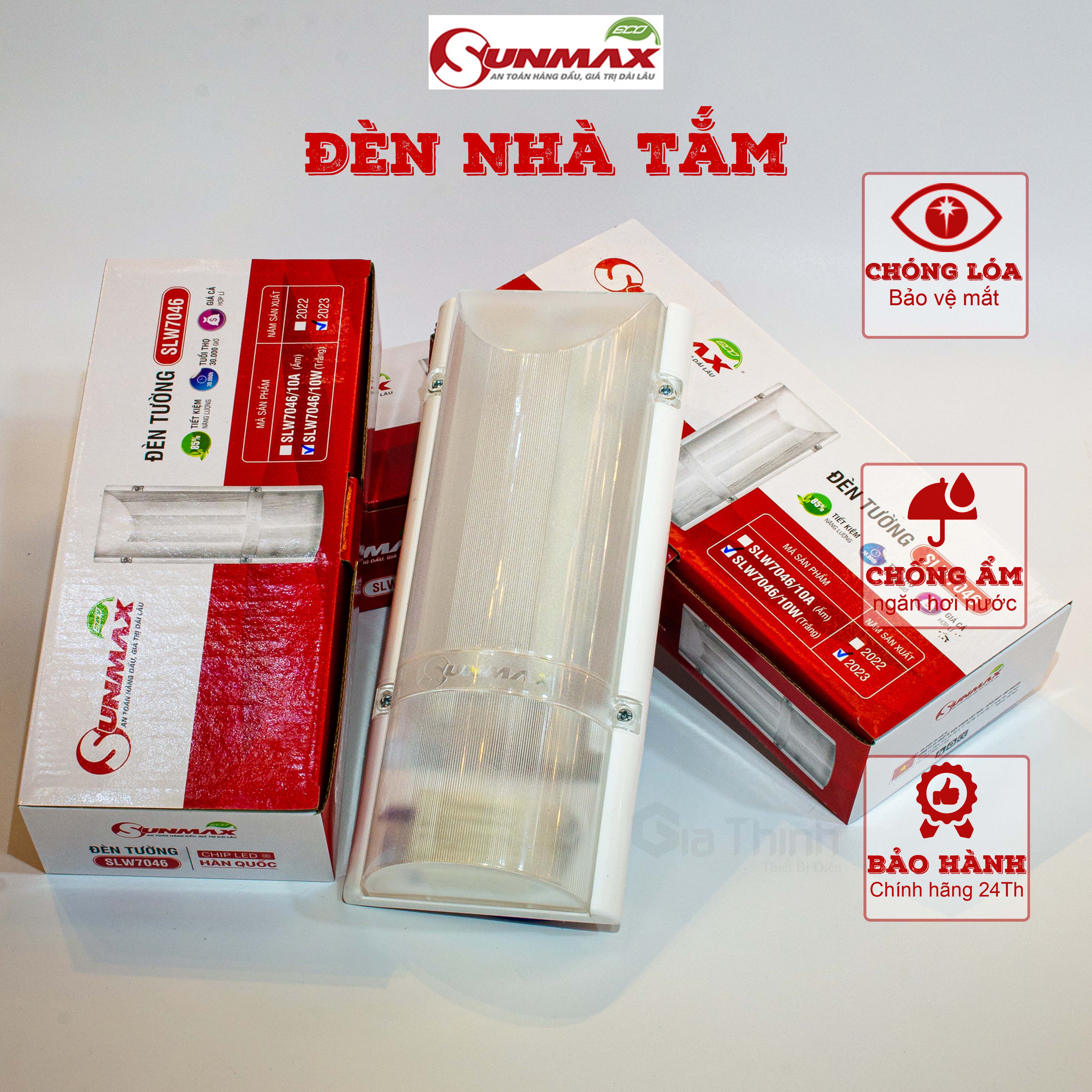 Đèn chống ẩm nhà tắm vệ sinh sunmax slw7046/10w chống hơi nước tích hợp sẵn đèn led công suất 10w
