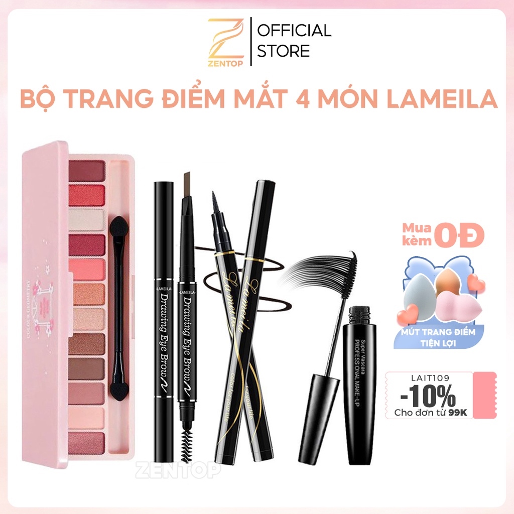 Bộ trang điểm mắt 4 món LAMEILA makeup thần thánh  Phấn mắt Chì kẻ mày Bút dạ kẻ mắt Mascara Zentop