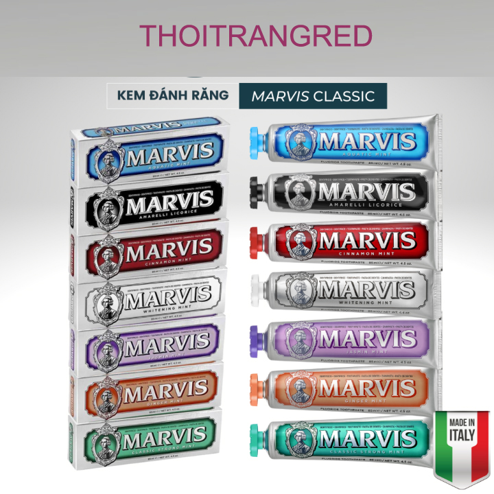 Kem đánh răng ý marvis classic 85ml - 9 hương vị cổ điển, loại bỏ mảng bám, sạch răng thơm miệng, kem đánh răng trắng răng từ italy, hơi thở thơm mát, kđr marvis