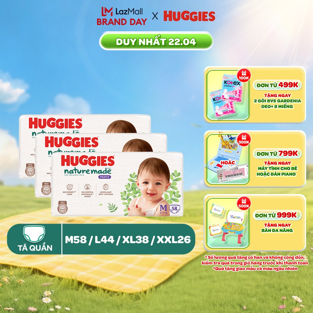 Combo 3 Tã/Bỉm quần Huggies NatureMade L44/XL38/XXL26/XXXL28