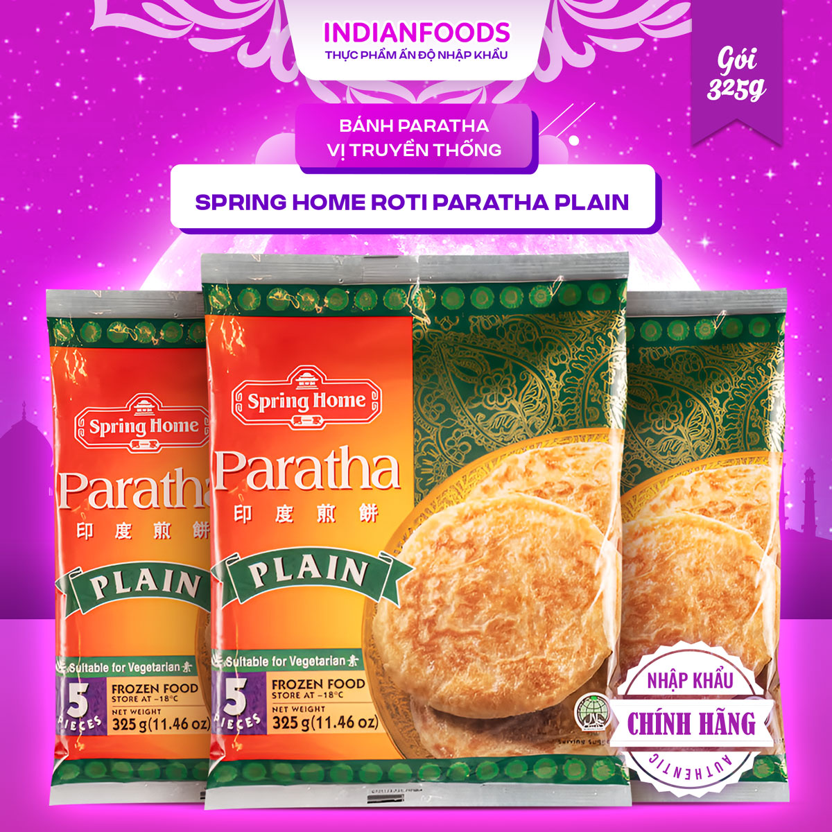 [HCM] Bánh Paratha vị truyền thống Spring Home Roti Paratha Plain 325gr (gói)