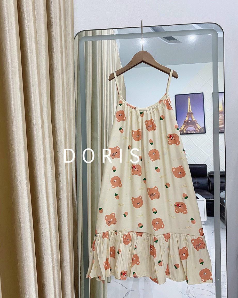Váy hai dây chất xước chéo mặc mùa hè bigsize bầu bí bon chen