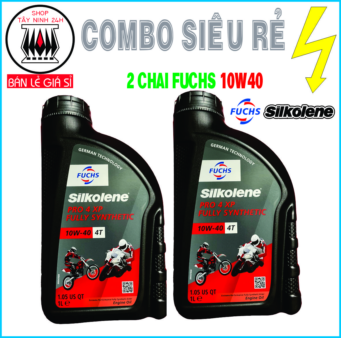 Combo 2 fuchs pro 4 10w40 1l tem mới 2022
