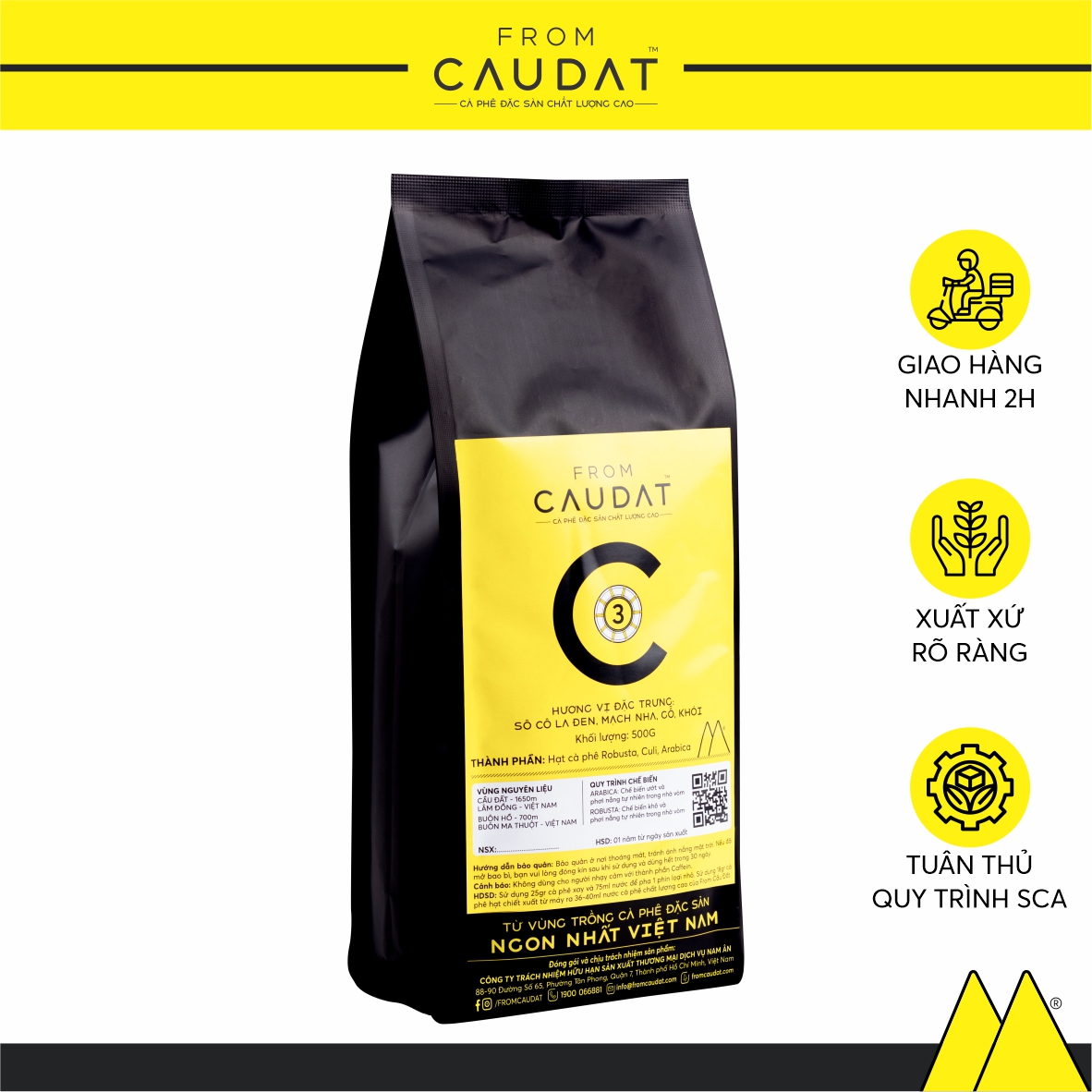 Cà phê nguyên chất rang mộc C3 Robusta Arabica Cầu Đất 500gram đậm đắng truyền thống