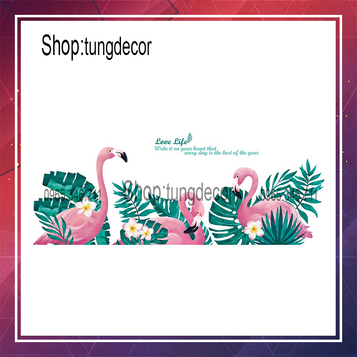 Decal dán tường trang trí phòng sẵn keo-BỘ 3 HẠC HỒNG  QR9099 .  Decal dán tường Hàn Quốc trang trí phòng ngủ