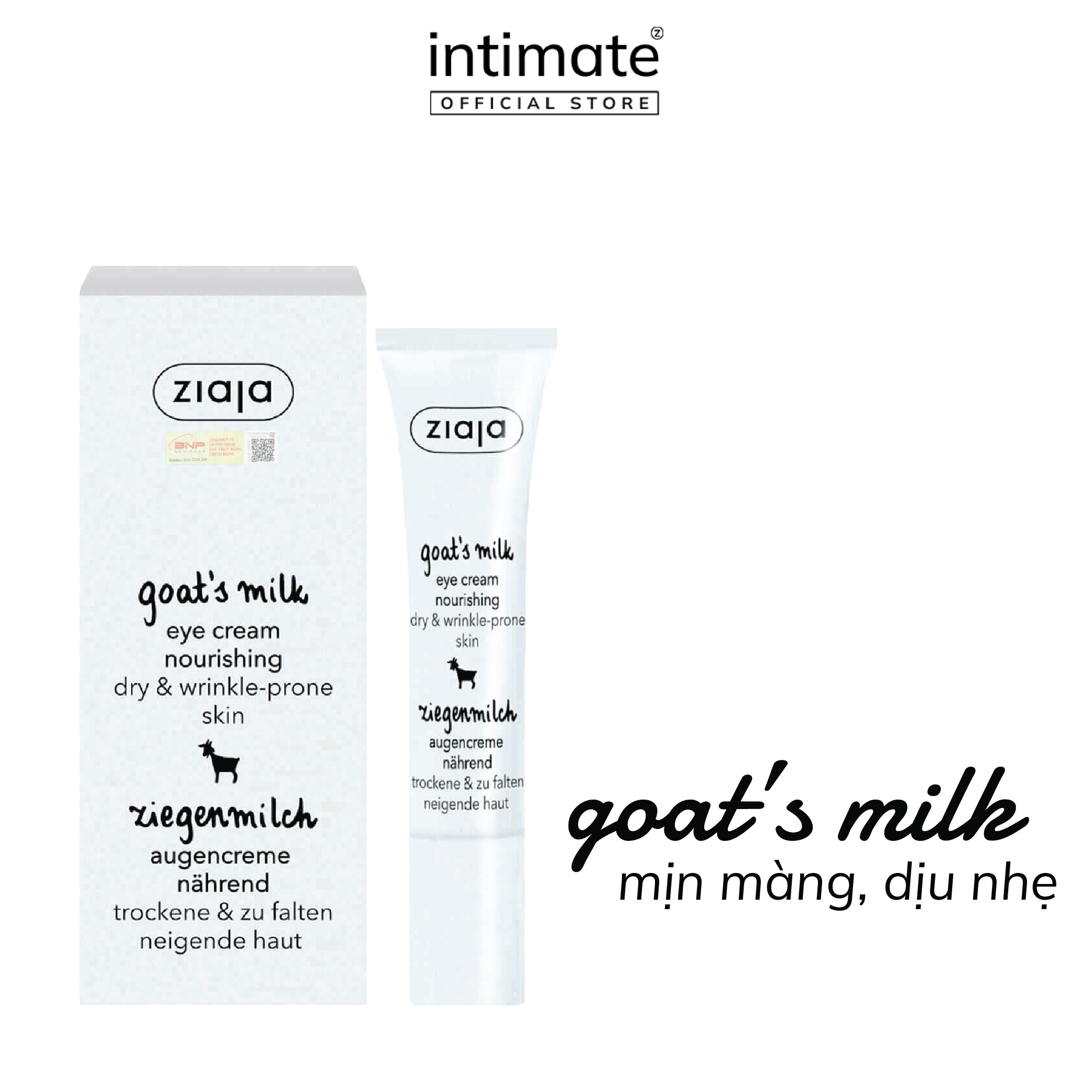 Kem dưỡng mắt goat's milk ziaja baniphar dưỡng ẩm làm đều màu da giảm nhăn, các vết thâm quầng 15ml