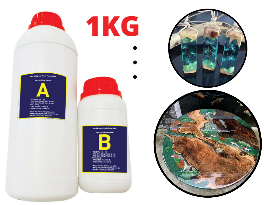 Keo Đổ Nhựa Phủ Sàn ,Phủ Tranh Vẽ 3D, Đổ Bàn Gỗ Epoxy Resin Clear Crystal AB Trong Suốt 500g-1KG