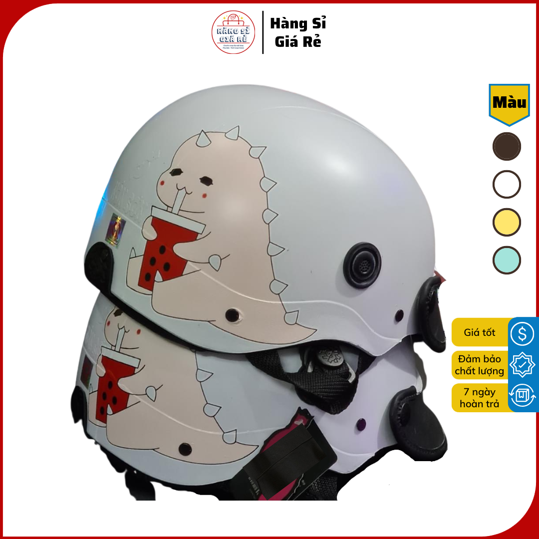 Nón bảo hiểm sơn 2 lỗ thông hơi in hình khủng long UỐNG TRÀ SỮA cực kute/ MŨ BẢO HIỂM ĐẸP NÓN BẢO HIỂM SƠN THÔNG GIÓ/ MẪU NÓN BẢO HIỂM TRÀ SỮA TÌNH NHÂN NÓN BẢO KHỦ NG LONG HIỂM CẶP 01